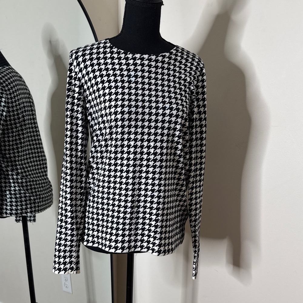 J. Crew Teddie Houndstooth Sweater Preppy Workwear Black White Size M